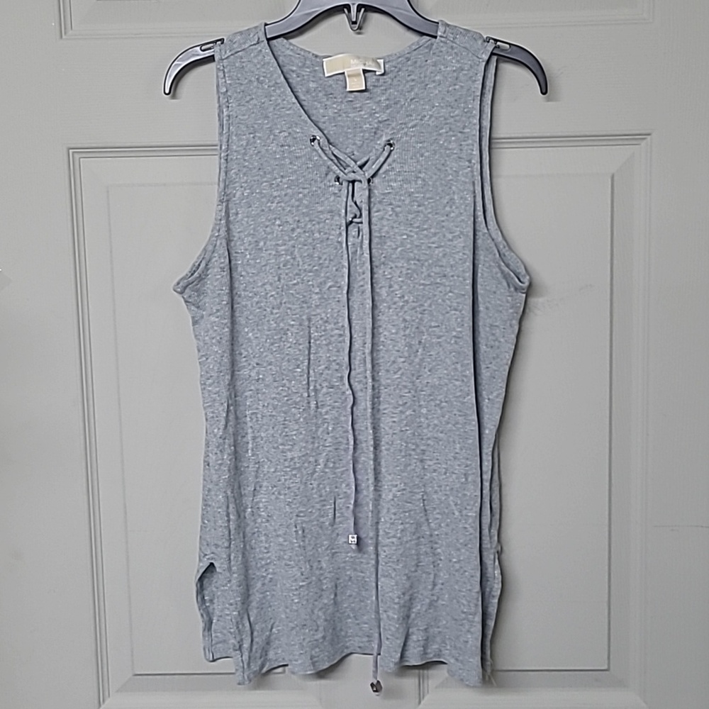 MICHAEL Michael Kors Ribbed Gray Tank Top Front Ties Side Slits Large
